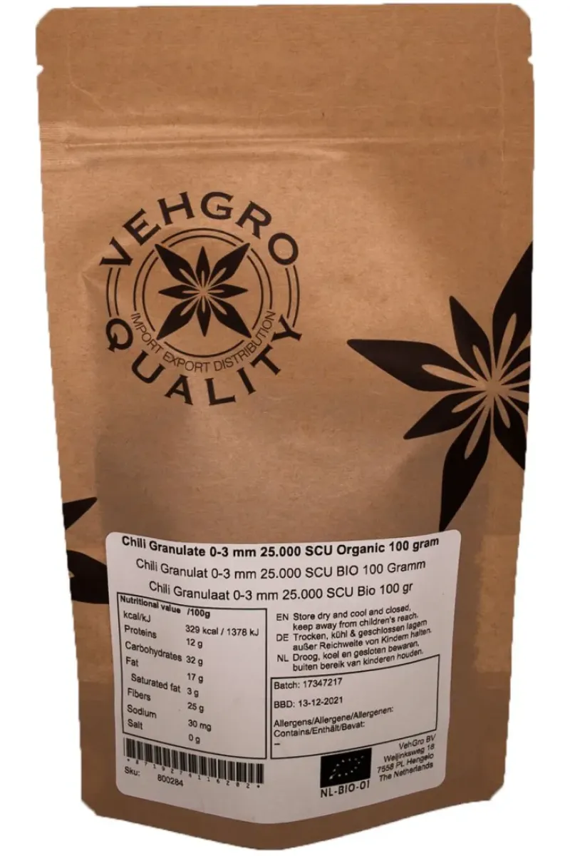 Naturaplaza Chili Granulaat 0-3 mm Medium 25.000 SHU kiemarm Biologisch Best