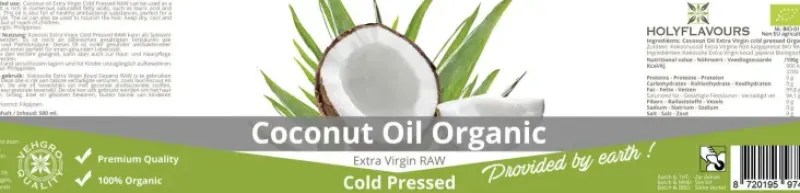 Naturaplaza Holyflavours Kokosolie Extra Virgin Raw koud geperst Biologisch 500 ml Best